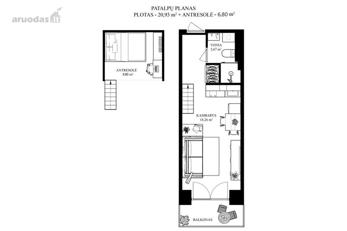 Gera vieta, aukštos lubos ir balkoniukas - - nuotraukos Nr. 11