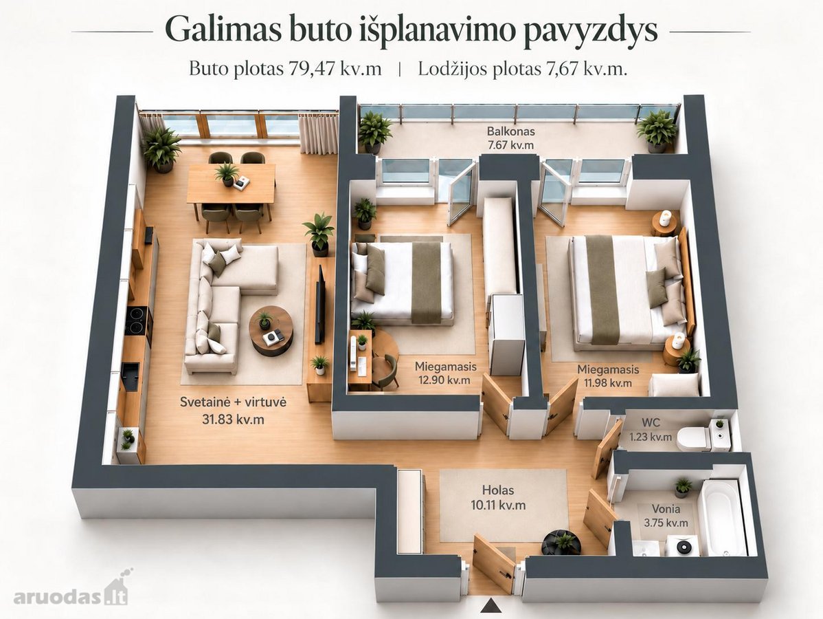 Parduodamas Erdvus 3 Kambarių Butas Vilniaus - nuotraukos Nr. 22