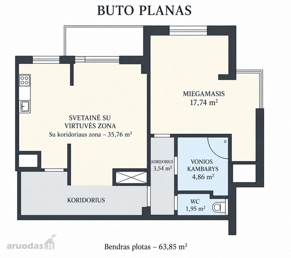 Nuomojamas šviesus ir erdvus butas - nuotraukos Nr. 21
