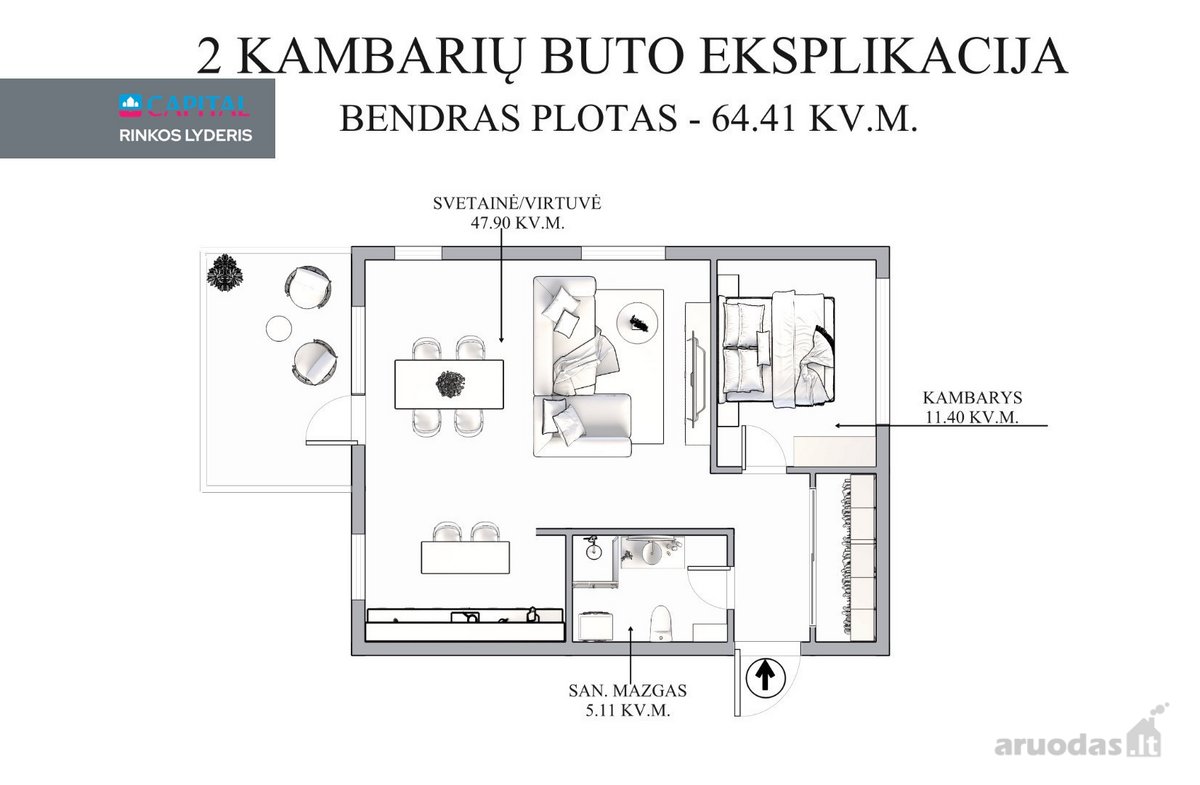 Parduodamas Erdvus Ir Jaukus 2 Kambarių Butas - nuotraukos Nr. 25