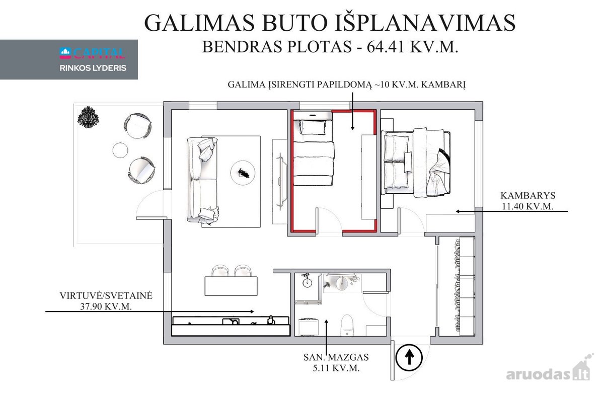 Parduodamas Erdvus Ir Jaukus 2 Kambarių Butas - nuotraukos Nr. 26