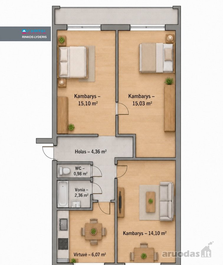 Pilnai Įrengtas 3 Kambarių Butas Renovuotame - nuotraukos Nr. 39