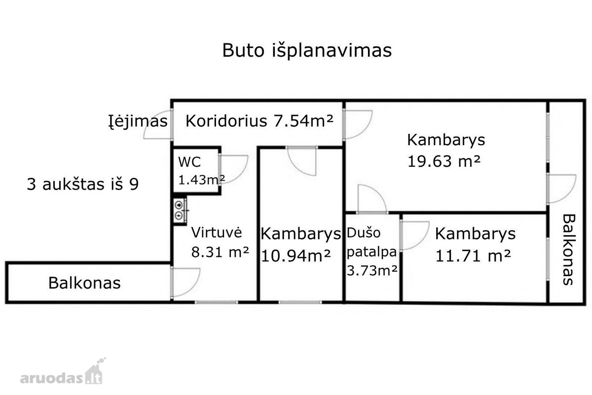 Parduodamas tvarkingas 3 kambarių butas - nuotraukos Nr. 23