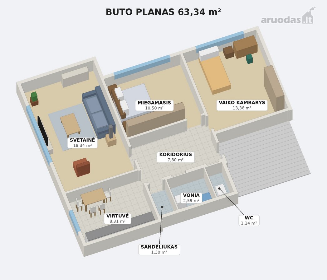 Parduodamas erdvus 3 kambarių butas mūriniame - nuotraukos Nr. 19