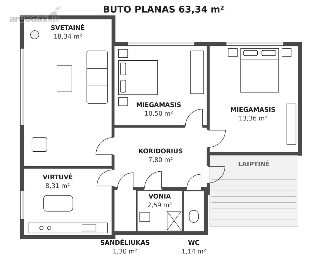Parduodamas erdvus 3 kambarių butas mūriniame - nuotraukos Nr. 25
