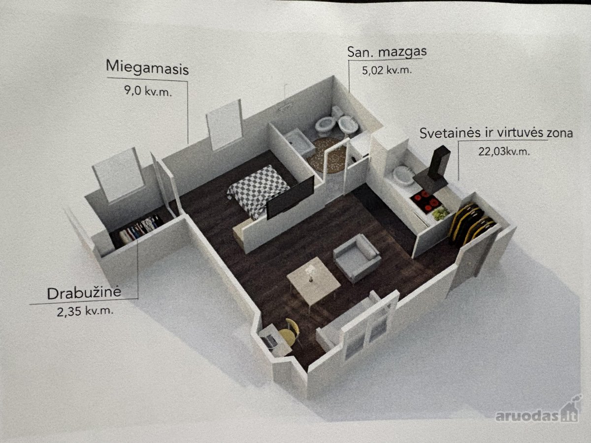 Nuomojamas 39 m² dviejų kambarių butas - nuotraukos Nr. 14