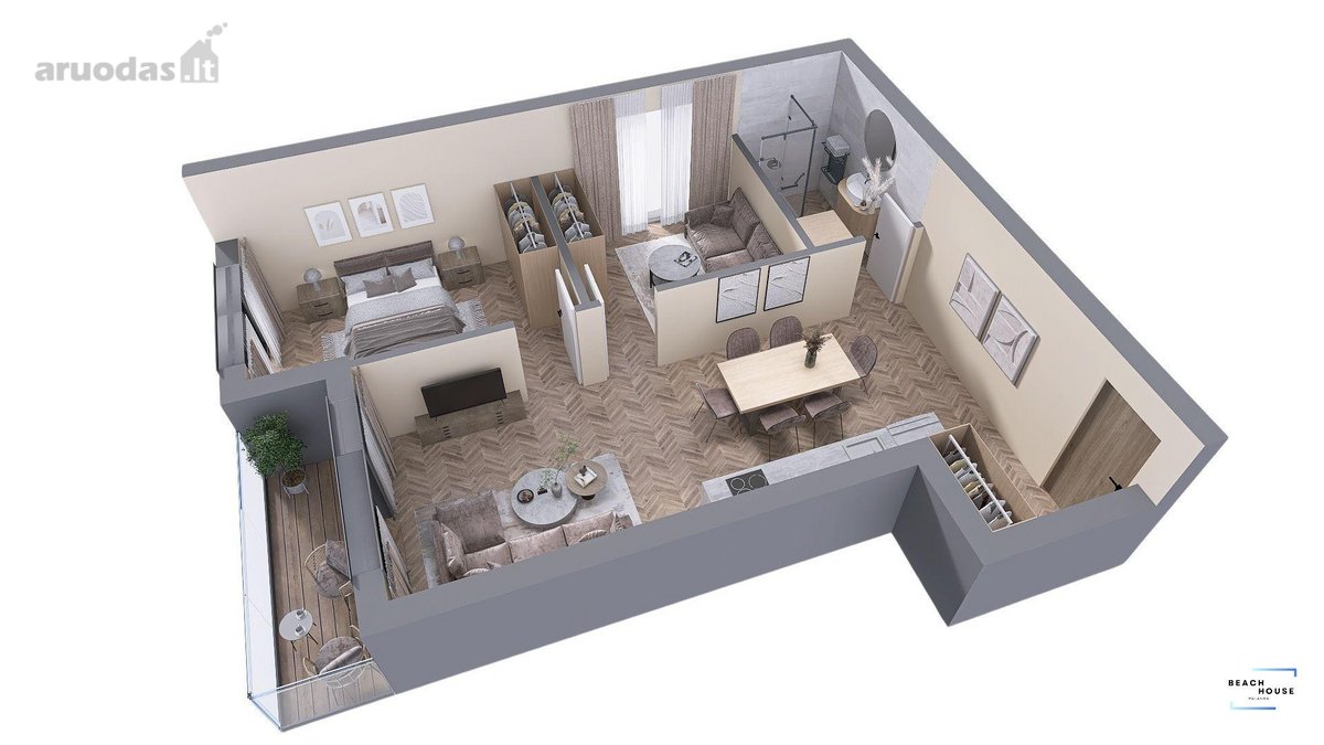 3 kamarių apartamentai su jau baigta apdaila. - nuotraukos Nr. 9