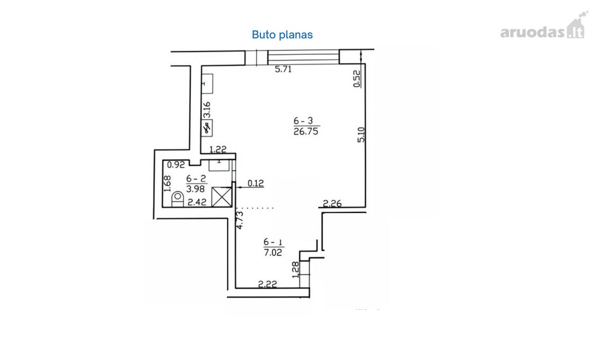 Parduodamas 38 kv.m. Butas-studija.  - nuotraukos Nr. 2