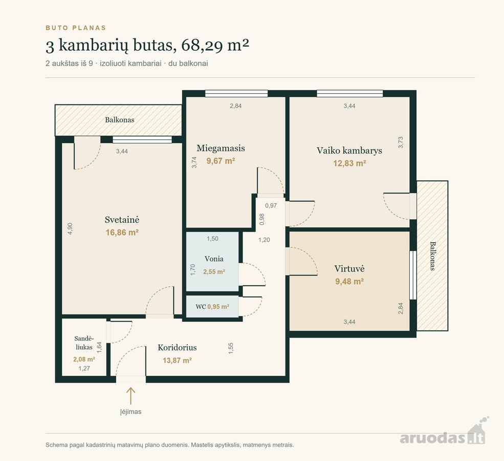 Parduodu labai tvarkingą 3 kambarių (68,29 m² - nuotraukos Nr. 30