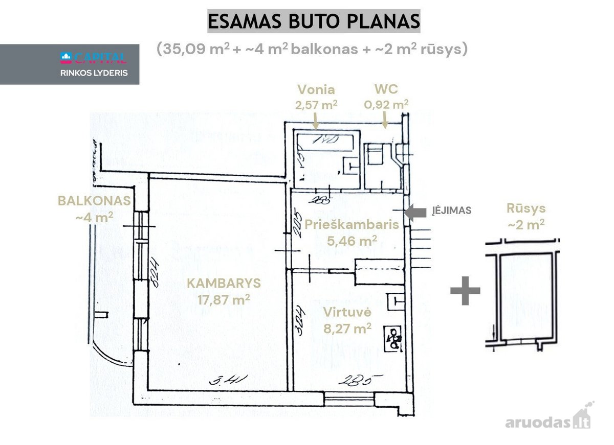 Parduodamas tvarkingas 1 kambario Butas - nuotraukos Nr. 21