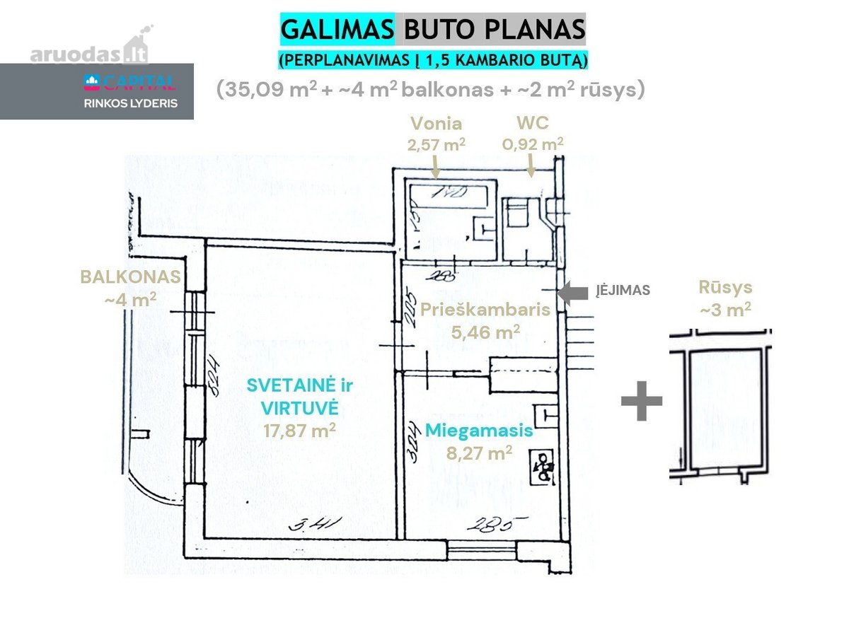 Parduodamas tvarkingas 1 kambario Butas - nuotraukos Nr. 22