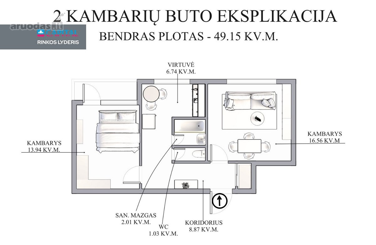 Parduodamas Erdvus Dviejų Kambarių Butas - nuotraukos Nr. 20