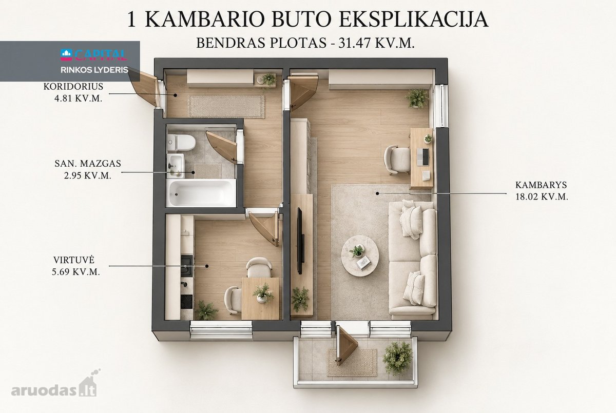Parduodamas 1 Kambario Remontuotinas Butas - nuotraukos Nr. 15