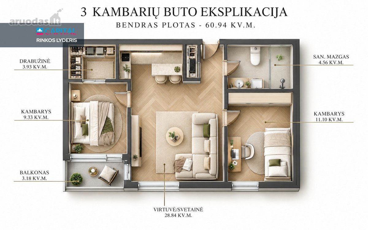 Parduodamas Erdvus Ir Jaukus 3 Kambarių Butas - nuotraukos Nr. 23