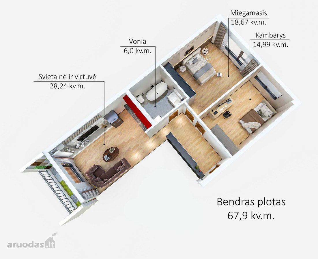 Tvarkingas 3 Kambarių Butas Su Požemine - nuotraukos Nr. 4