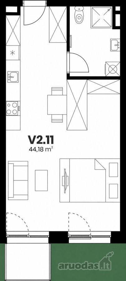 44,18 M² Apartamentai Su Balkonu Projekte - nuotraukos Nr. 3