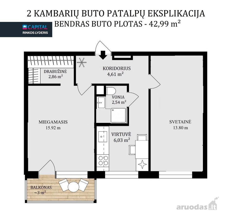 Nuomojamas 2 Kambarių Butas Renovuotame Name - nuotraukos Nr. 21