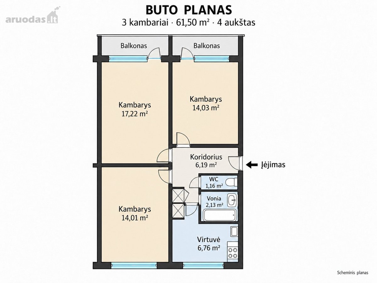 3 Kambarių Butas Šalia Pc Molas – 2 Balkonai, - nuotraukos Nr. 4
