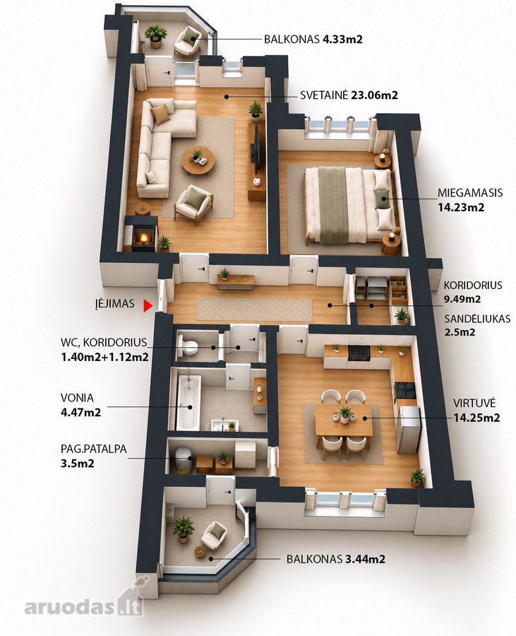 81,86 m² Antakalnyje – erdvūs kambariai, - nuotraukos Nr. 3