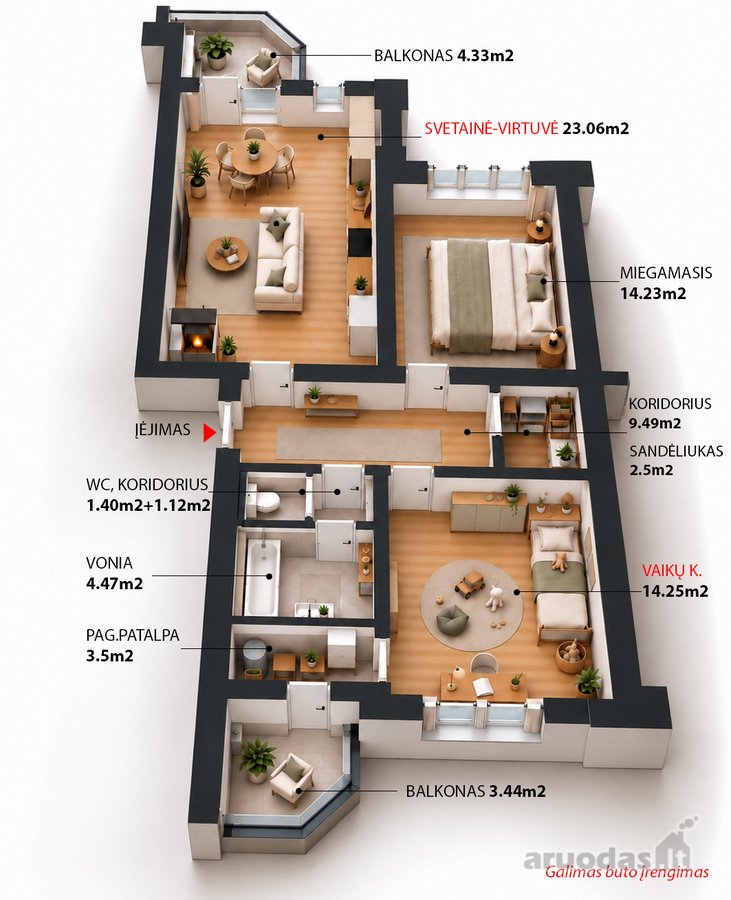 81,86 m² Antakalnyje – erdvūs kambariai, - nuotraukos Nr. 4