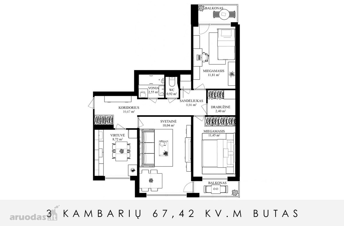 Parduodamas tvarkingas 3 kambarių (galima - nuotraukos Nr. 34