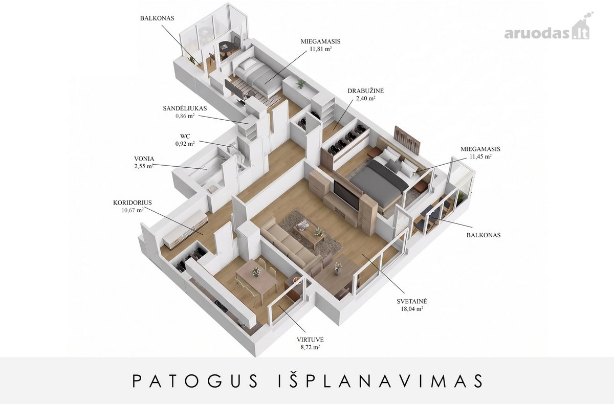 Parduodamas tvarkingas 3 kambarių (galima - nuotraukos Nr. 35