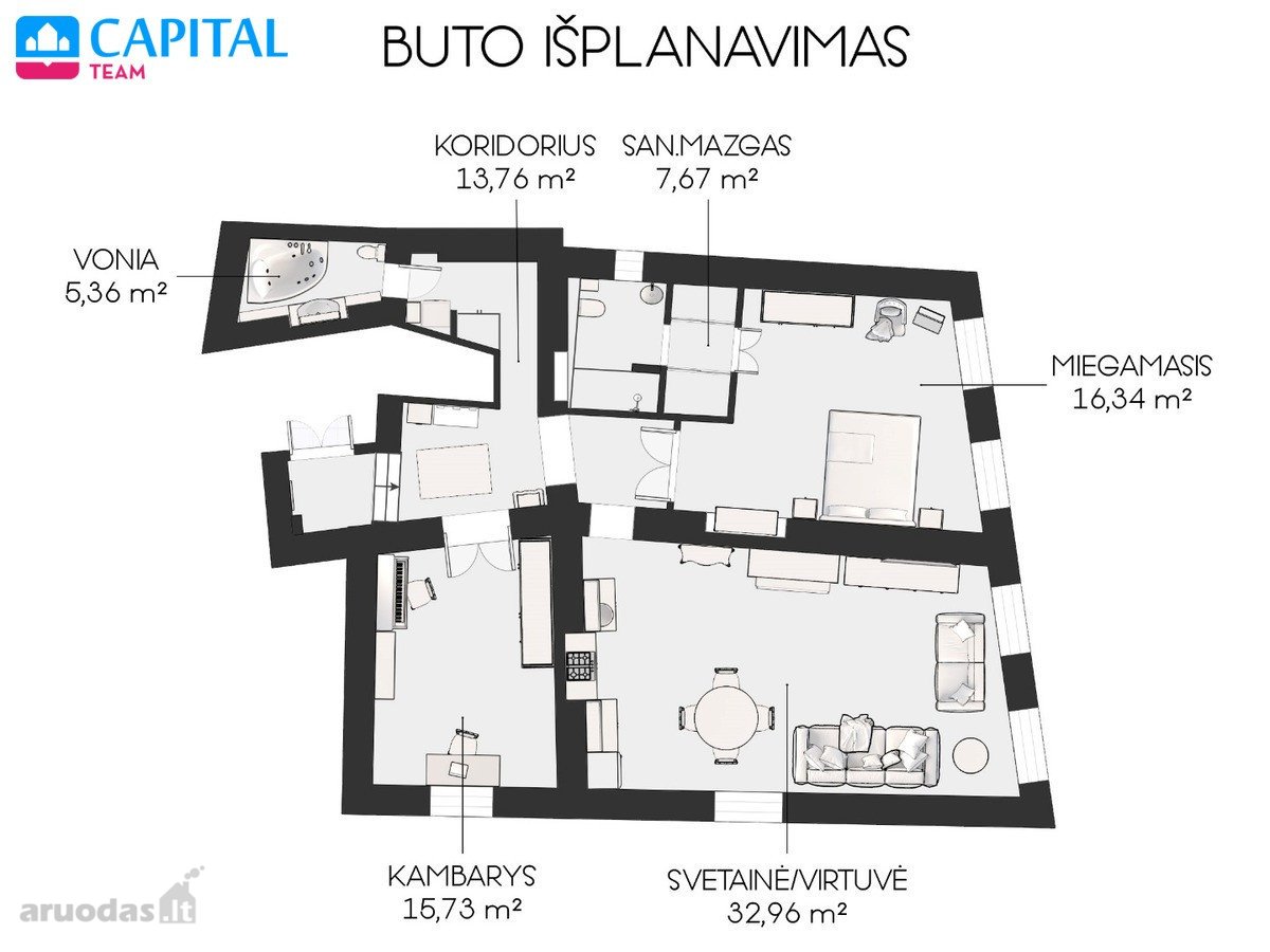 Parduodamas erdvūs 3 kambarių butas - nuotraukos Nr. 26