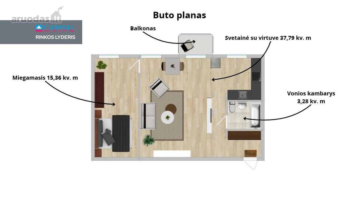 Parduodamas perspektyvus 2 kambarių butas - nuotraukos Nr. 29