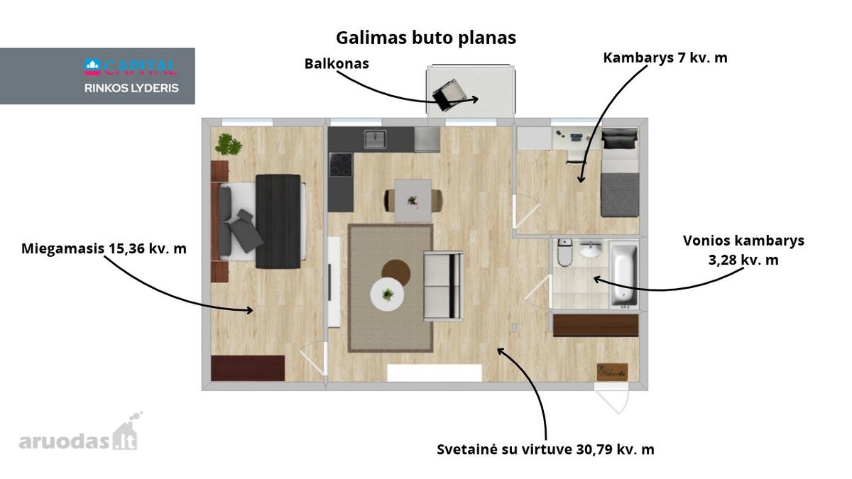 Parduodamas perspektyvus 2 kambarių butas - nuotraukos Nr. 30
