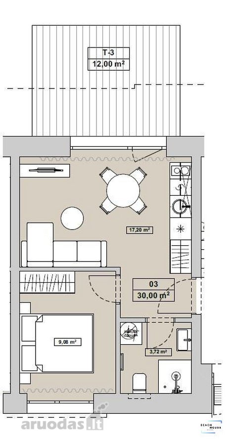 2 kambarių butas su didele terasa projekte - nuotraukos Nr. 6