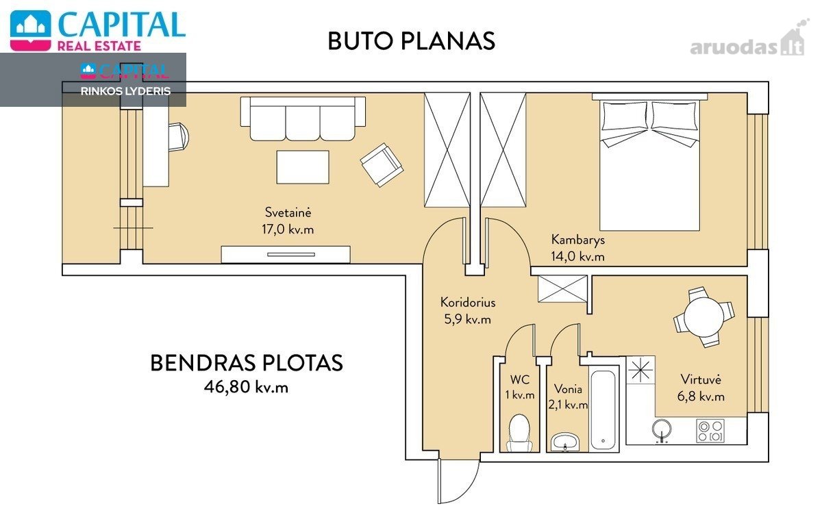 Parduodamas erdvus 2 kambarių butas patogioje - nuotraukos Nr. 14