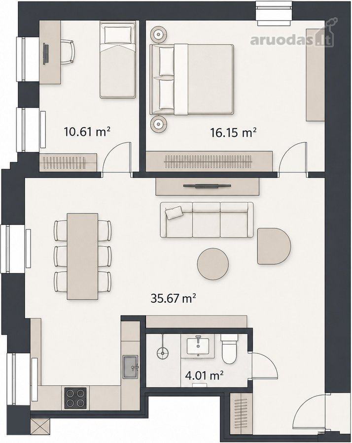 Parduodami išskirtiniai 66,44 m² apartamentai - nuotraukos Nr. 14