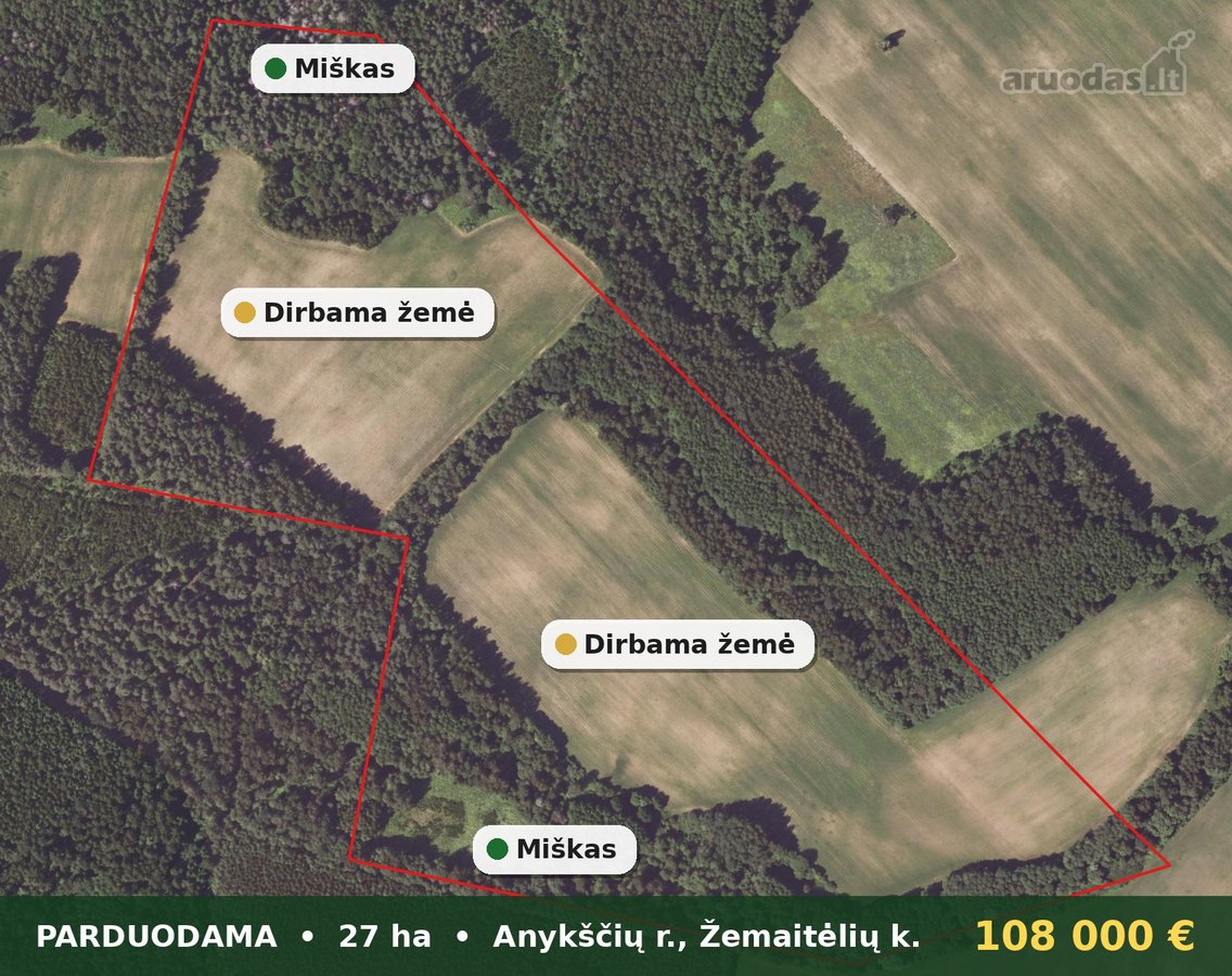  Parduodamas 27 ha žemės ūkio ir miško - nuotraukos Nr. 2