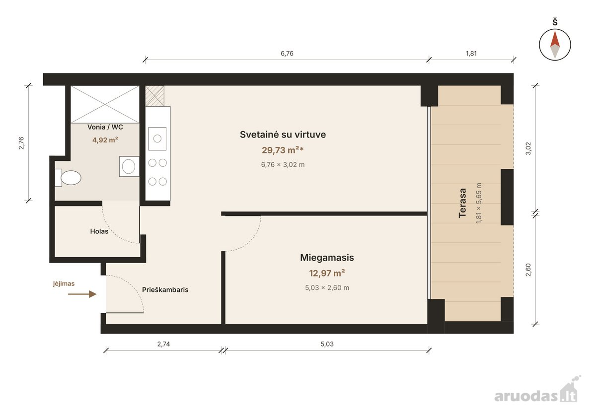 Aukštų lubų 2 kambarių butas Loft Town - nuotraukos Nr. 33