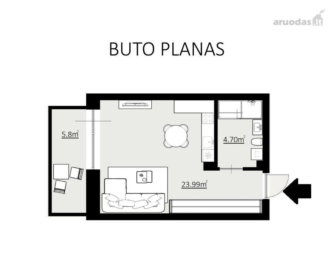 Parduodamas vieno kambario butas - nuotraukos Nr. 10