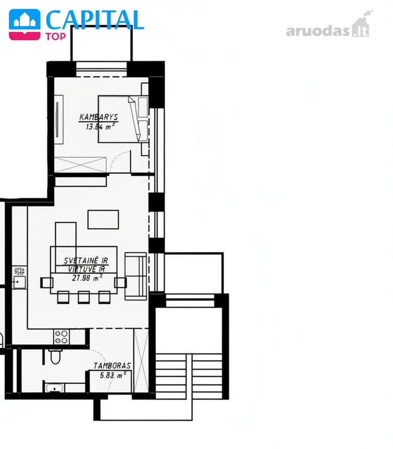 Parduodamas šviesus 53,25 m² butas Raudondvaryje - nuotraukos Nr. 2
