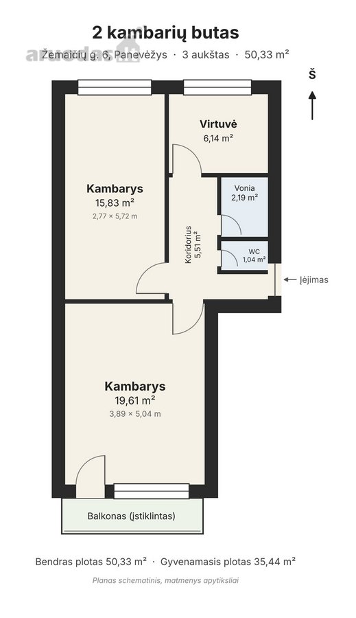 Pparduodamas 2 kambarių butas Žemaičių g. 6, - nuotraukos Nr. 15