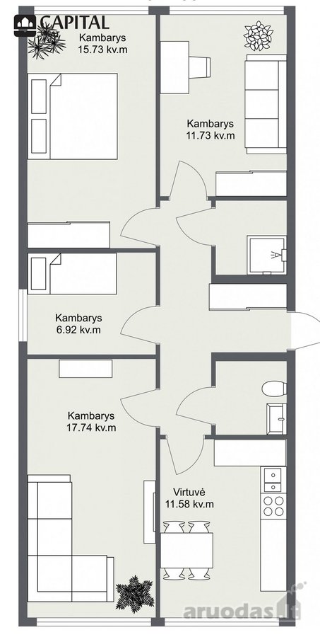 Parduodamas erdvus 4 kambarių butas Gargžduose. - nuotraukos Nr. 12