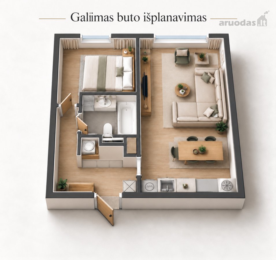 1 Kambario Butas Lazdynuose Su Galimybe - nuotraukos Nr. 2