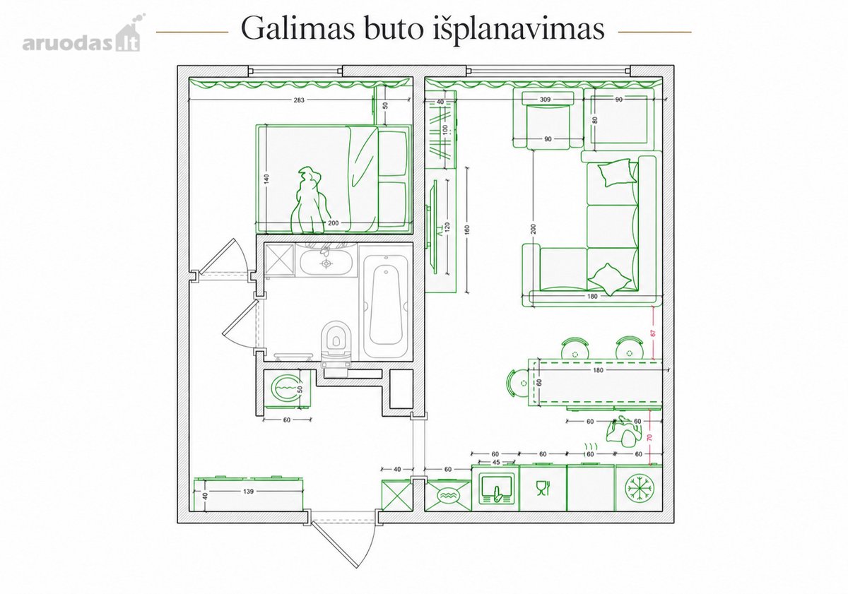 1 Kambario Butas Lazdynuose Su Galimybe - nuotraukos Nr. 3