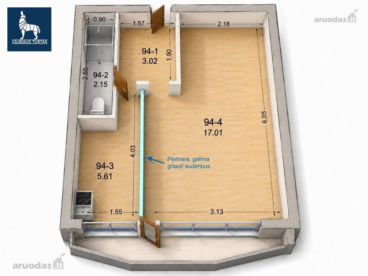 Parduodamas 27,79 m² ploto 1 kambario butas - nuotraukos Nr. 9