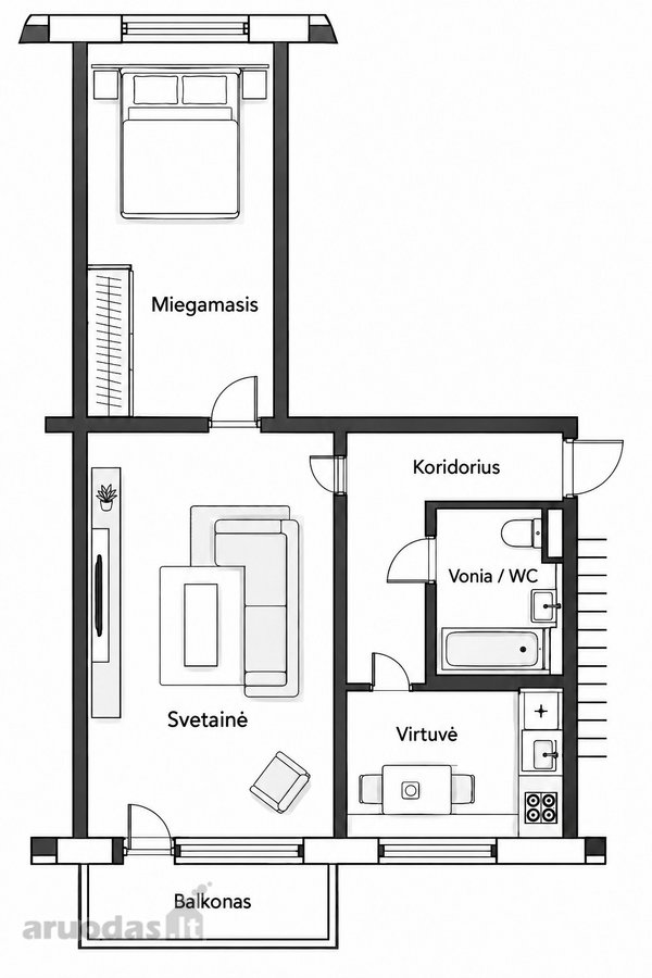 Parduodamas jaukus dviejų kambarių butas - nuotraukos Nr. 9