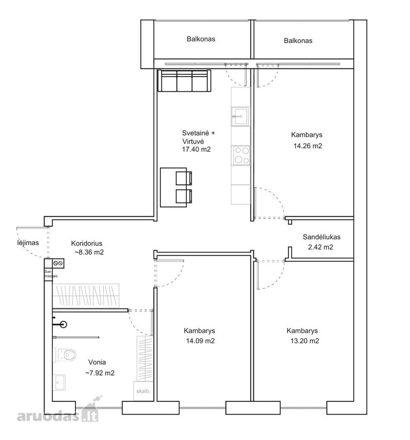 Parduodamas pilnai renovuotas, erdvus 4 - nuotraukos Nr. 22