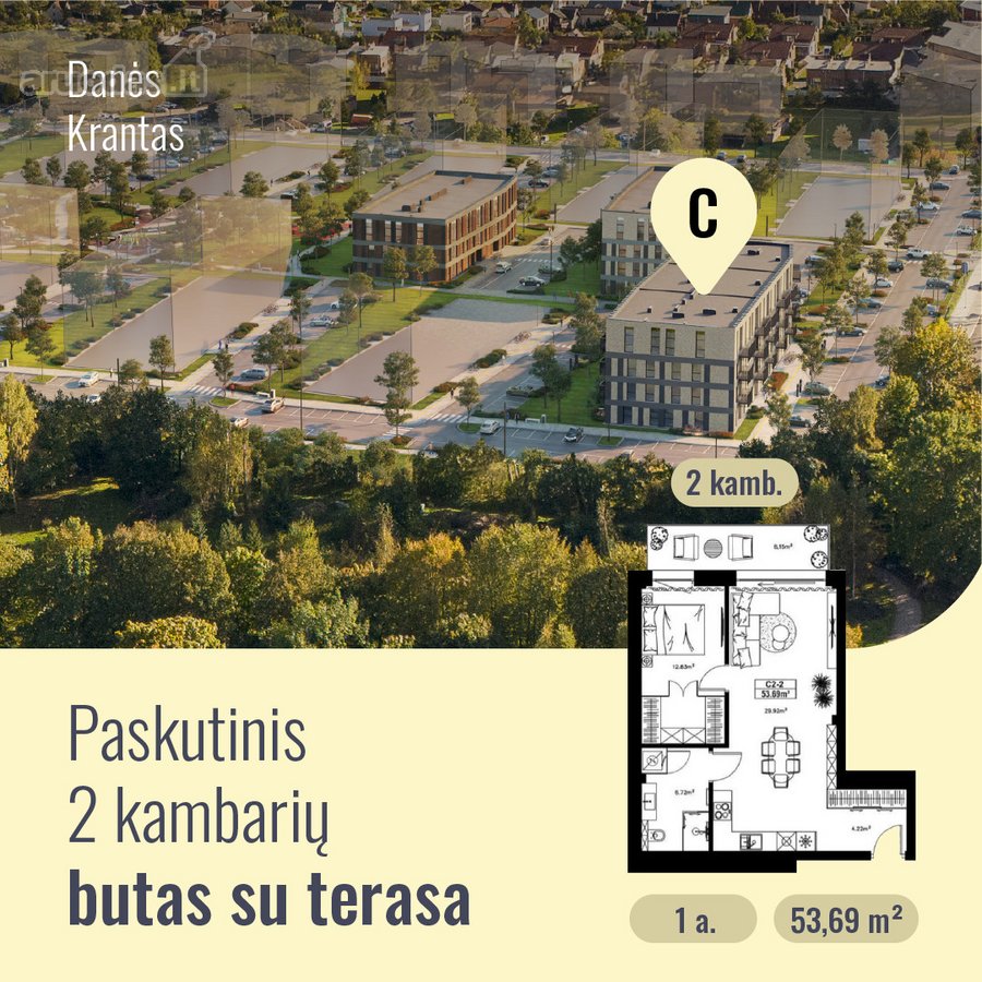 2 Kambarių Butas Su Privačia Terasa  53,69 - nuotraukos Nr. 6