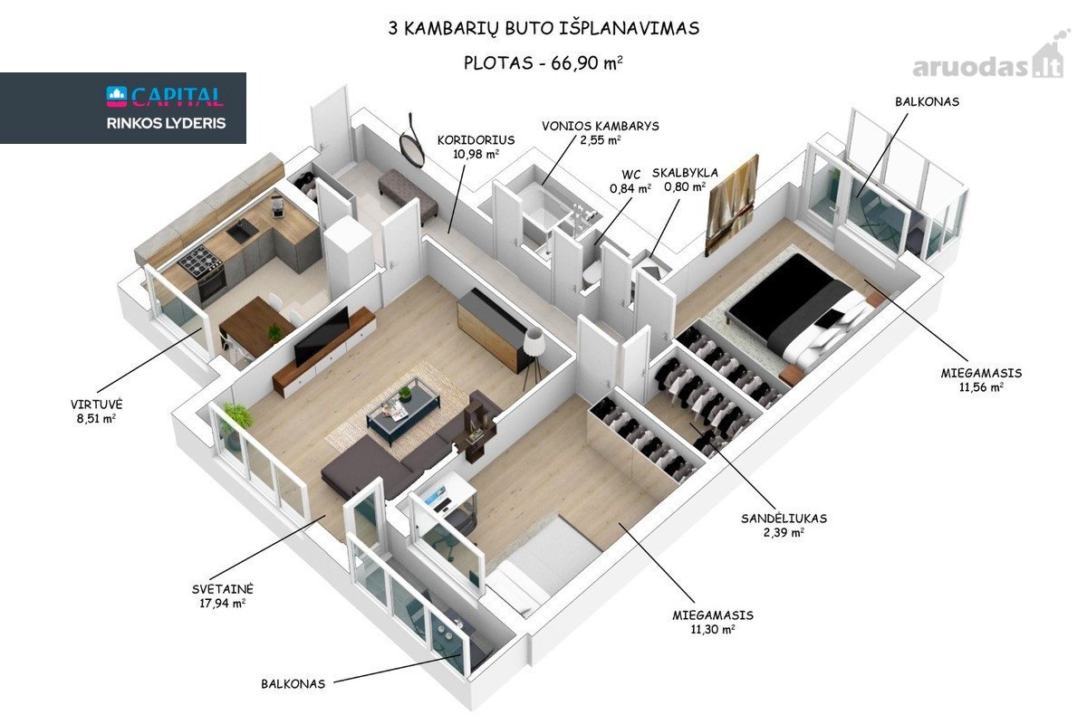 Parduodamas Jaukus, Šviesus 3 Kambarių Butas - nuotraukos Nr. 29