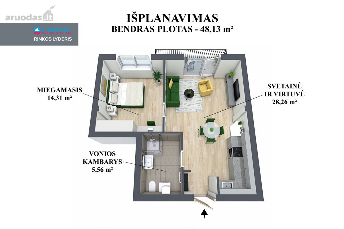 Stilingas, Pilnai Įrengtas 2 Kambarių Butas - nuotraukos Nr. 21
