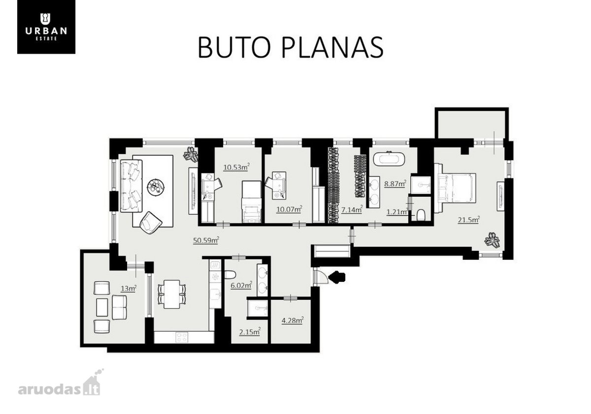 Modernaus Interjero Butas Su Atsiveriančia - nuotraukos Nr. 31