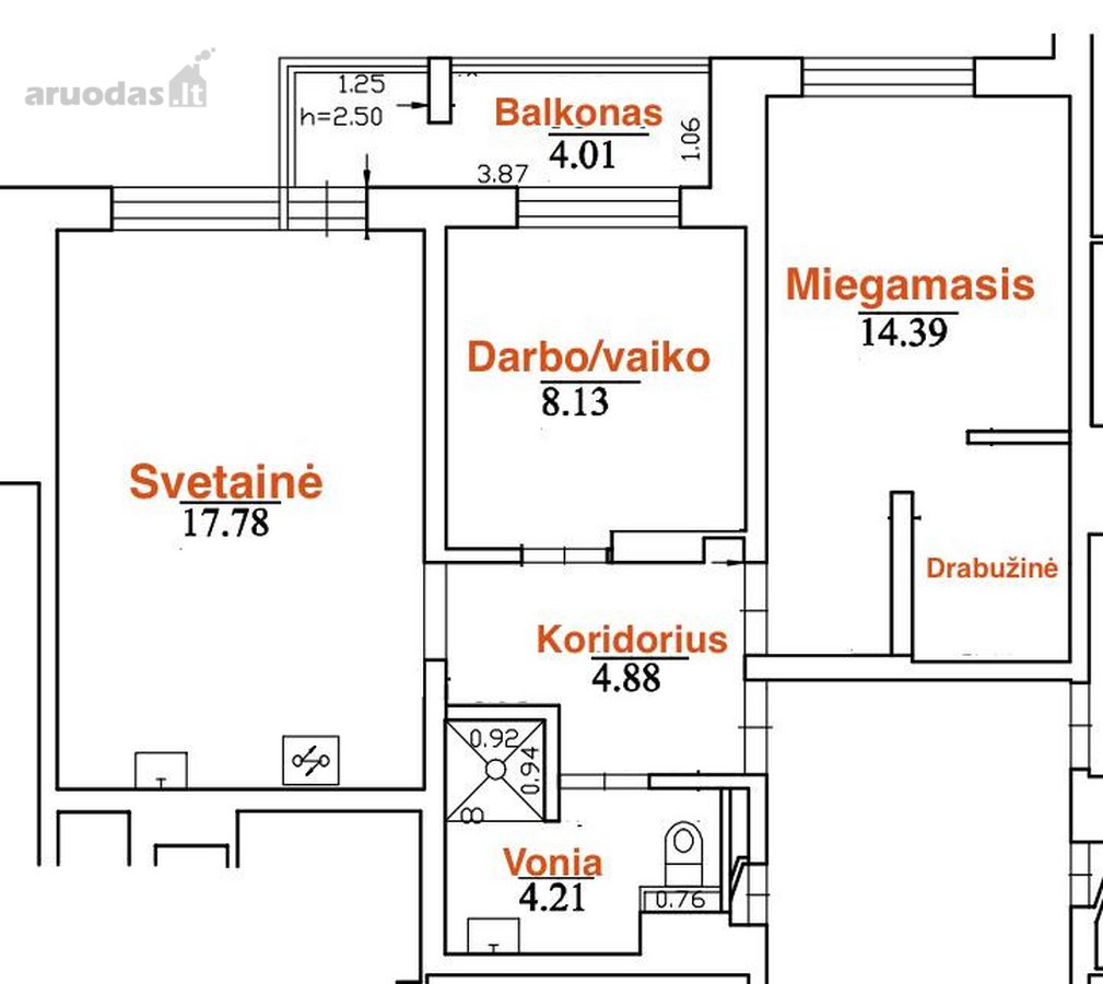 53,4 m²  3 kambariai  5/5 aukštas  4 m² - nuotraukos Nr. 18