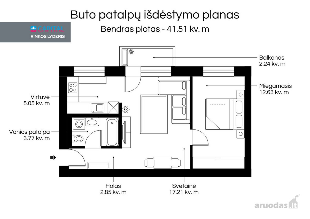 Parduodamas Šviesus Ir Pilnai Įrengtas Dviejų - nuotraukos Nr. 18