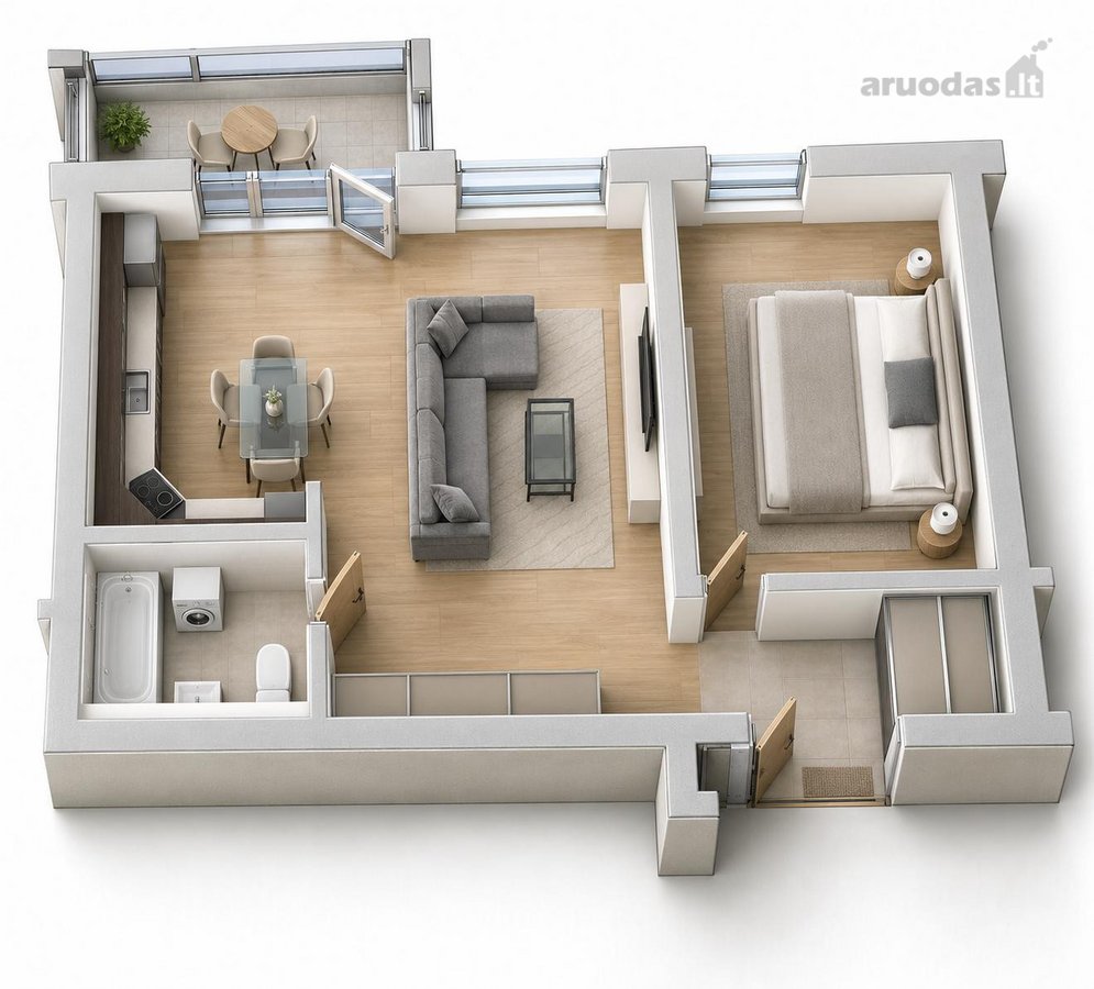 Erdvus 2 k. butas (56,01 m² + balkonas 5,47 m²). - nuotraukos Nr. 11